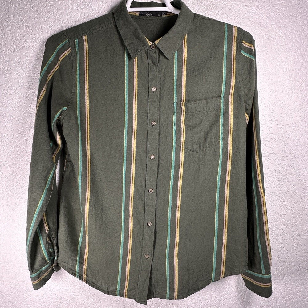 prAna Alfie Flannel Shirt Women's Green Plaid‎ Long Sleeve Organic Cotton Small